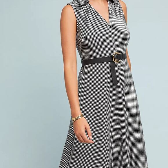 Anthropologie Maeve‎ Collared Gingham Dress Size 8 medium knit pockets midi - Picture 6 of 6